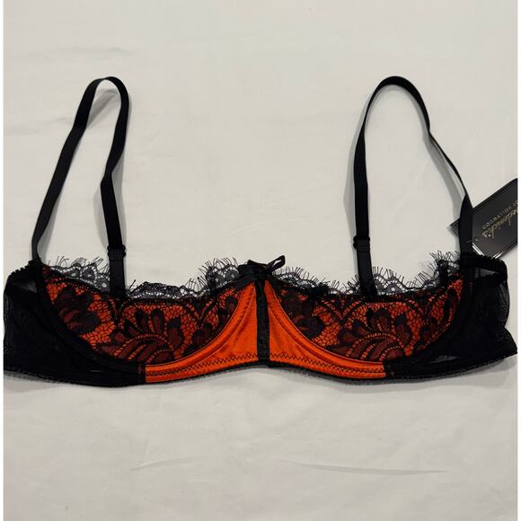 NEW Fredericks of Hollywood Lux Satin Lace Open Cup Bra 16 Orange Black NWT - Picture 5 of 12